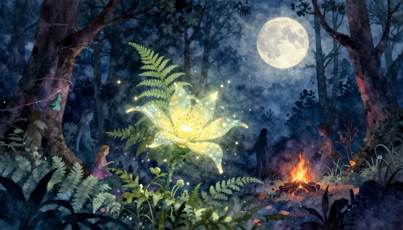 Vibrant watercolor style. Folk song cover, mystical glowing ...