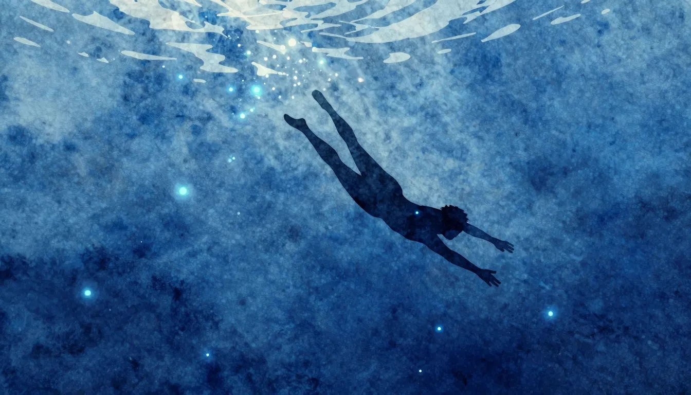 Watercolor style. Silhouette of a person falling into a deep...