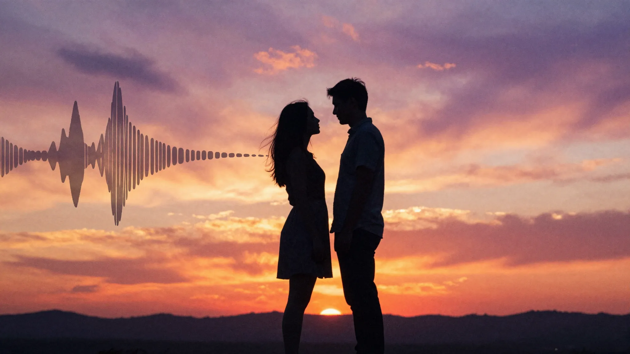 Watercolor style. Silhouette of a couple against a dramatic ...