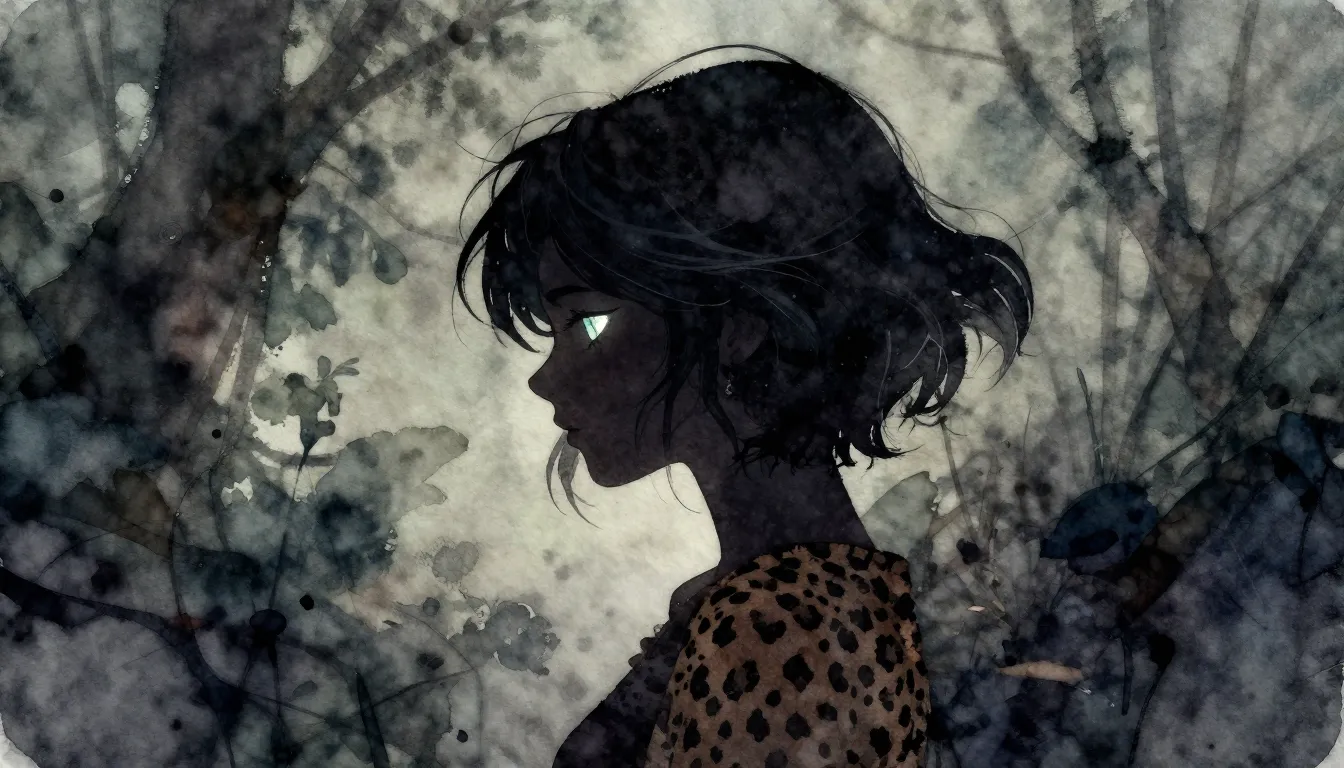 Watercolor style. Silhouette of a graceful girl with a messy...