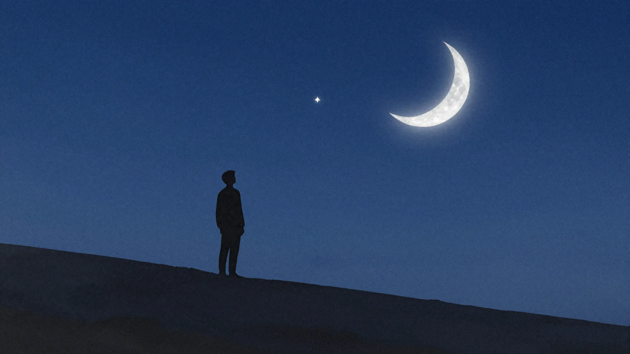 Watercolor style. A dark silhouette of a person standing on ...