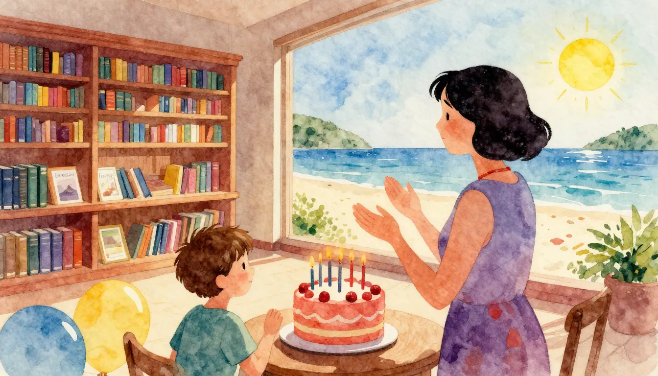 Vibrant watercolor style. Aunt's birthday celebration, warm ...