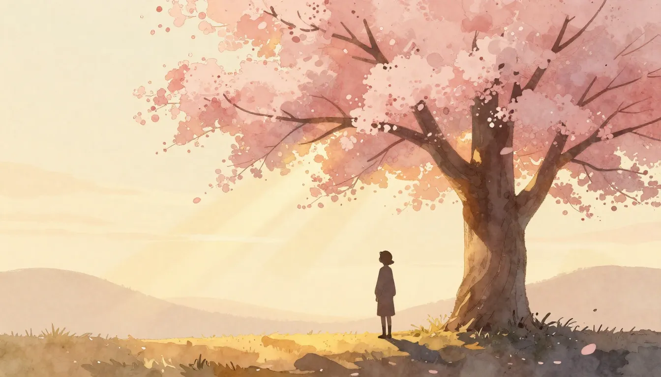 Watercolor style. A lone silhouette of a person standing und...