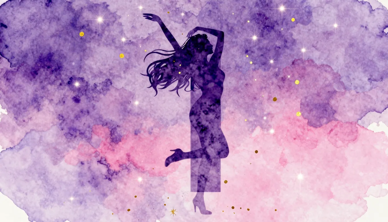 Watercolor style. A silhouette of a woman dancing in a rain ...