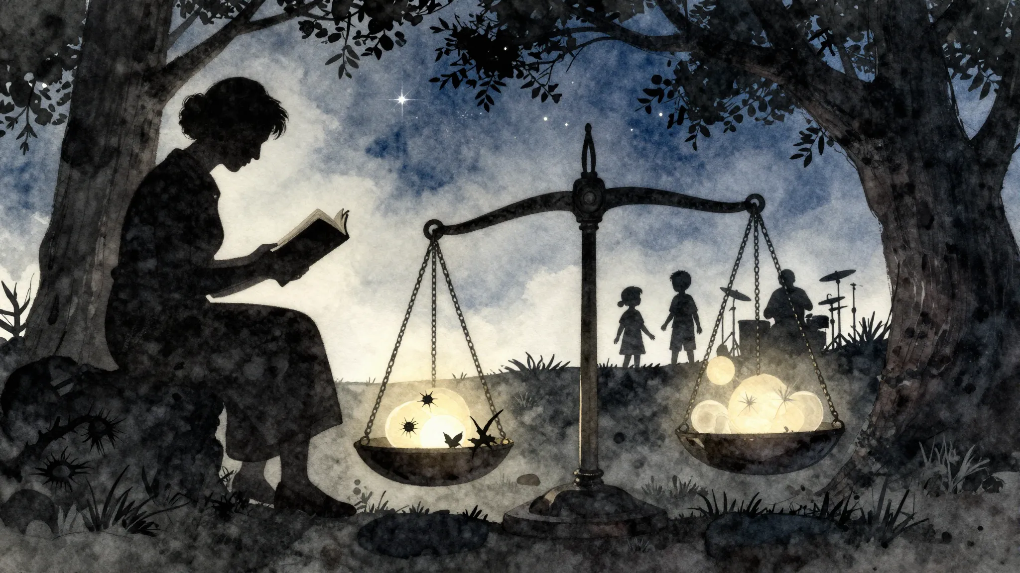 Watercolor style. Silhouette of an old woman reading a book ...