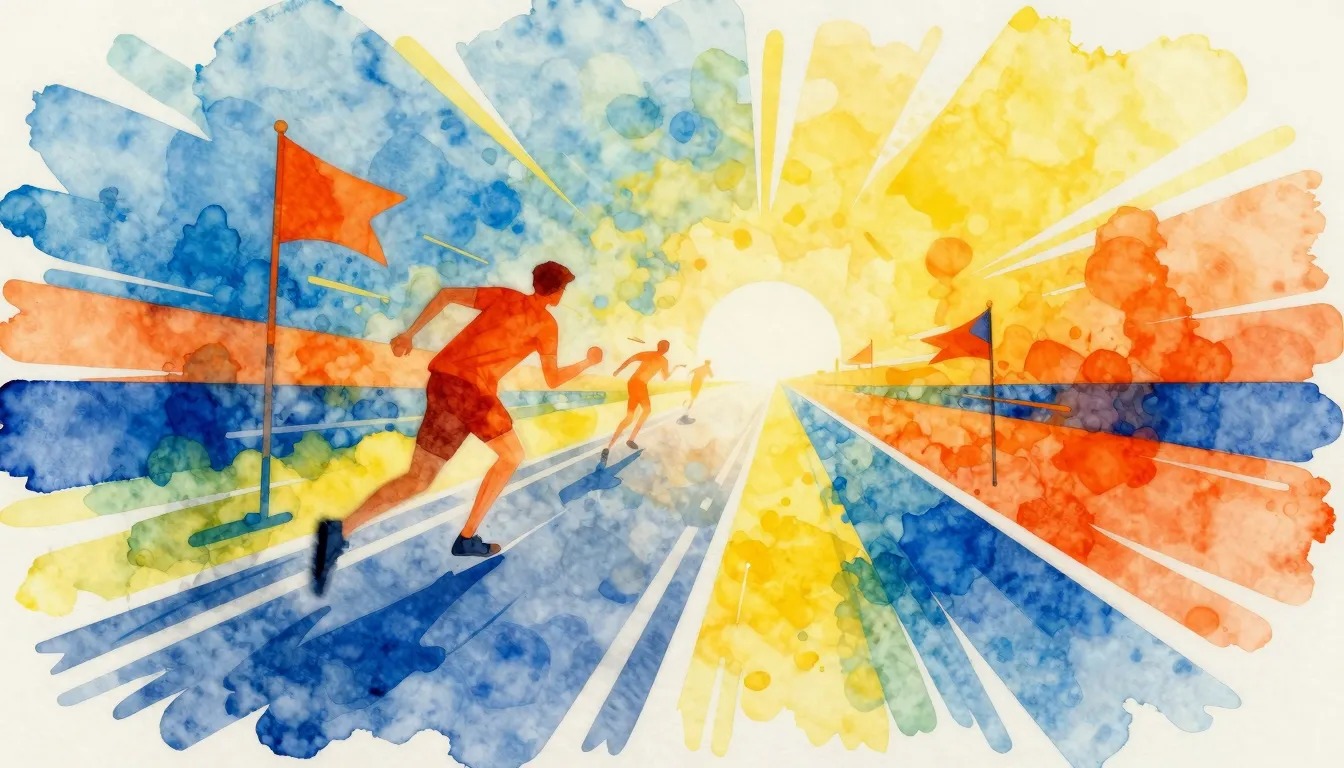 Vibrant watercolor style. Upbeat, energetic, modern pop song...