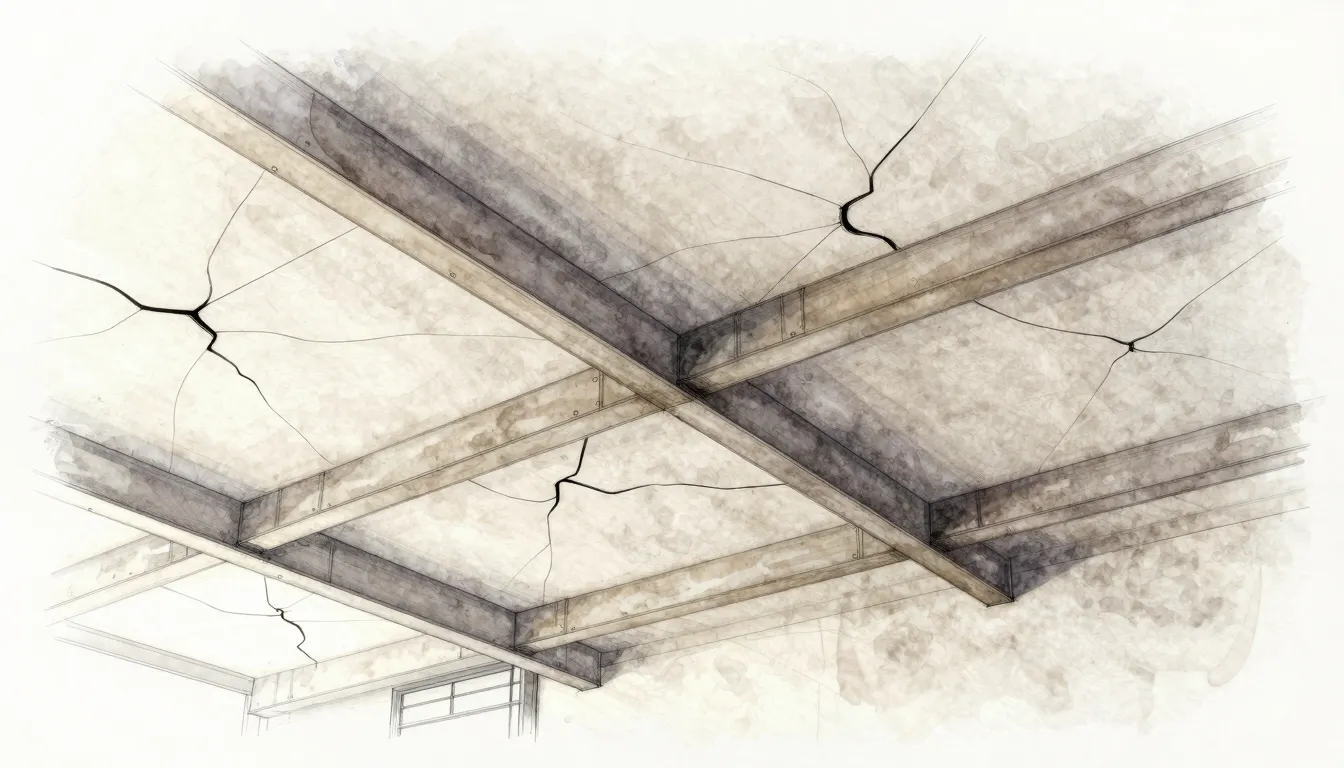Watercolor style. Architectural sketch of a cracked building...