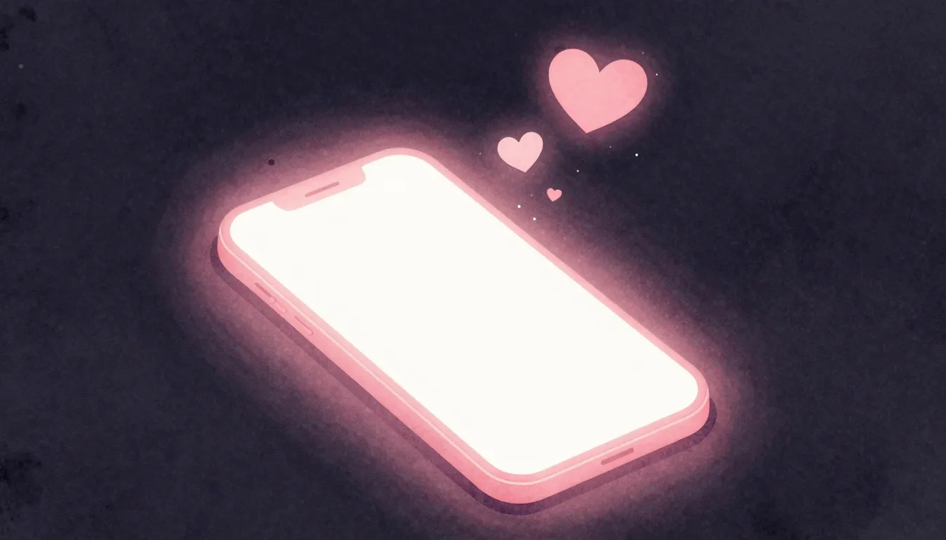 Watercolor style. A glowing smartphone silhouette on a dark ...