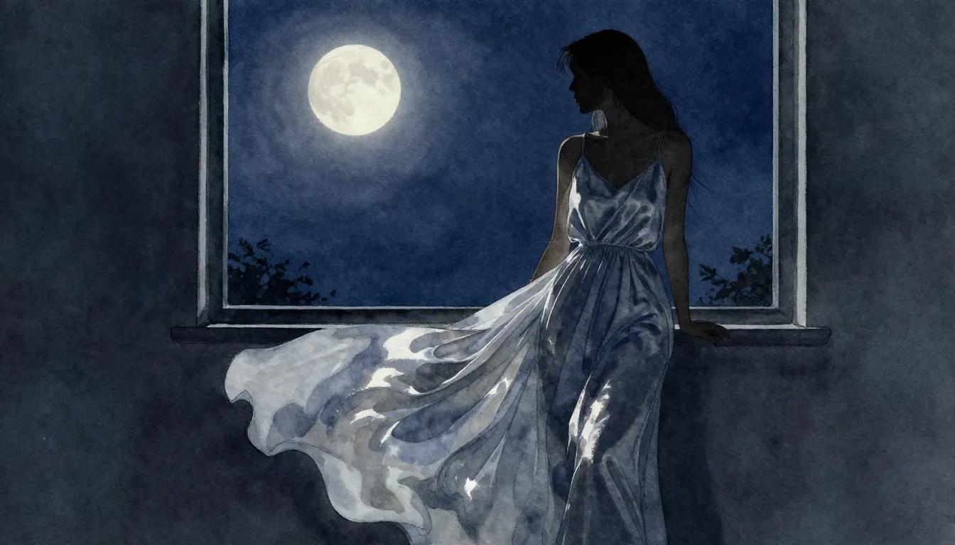 Watercolor style. A silhouette of a woman in a flowing silk ...