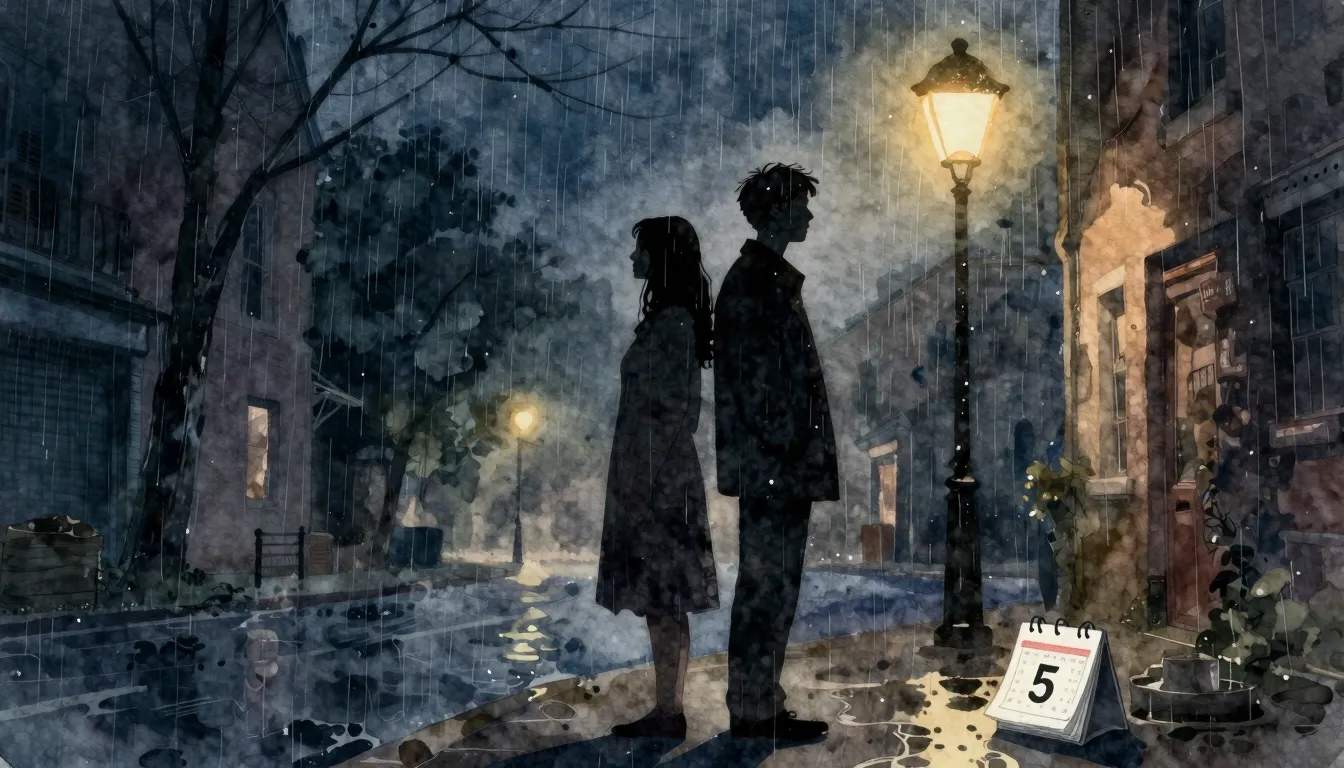 Watercolor style. A silhouette of a man and a woman standing...