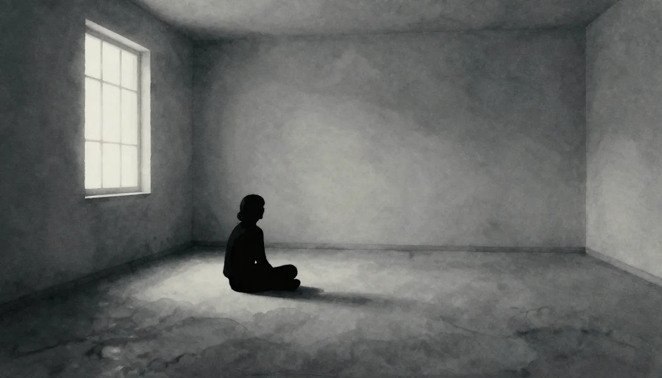 Watercolor style. A dark silhouette of a person sitting alon...