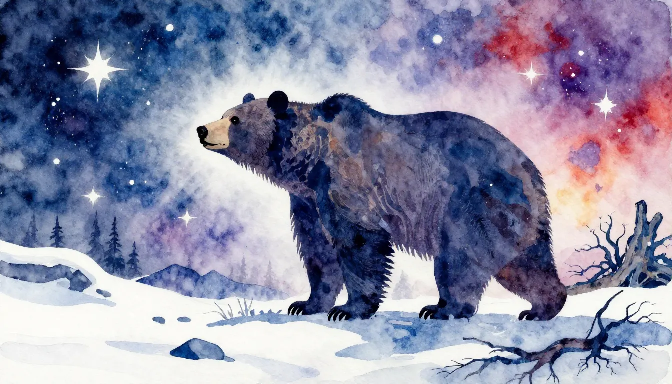 Vibrant watercolor style. Rock album cover: majestic bear si...