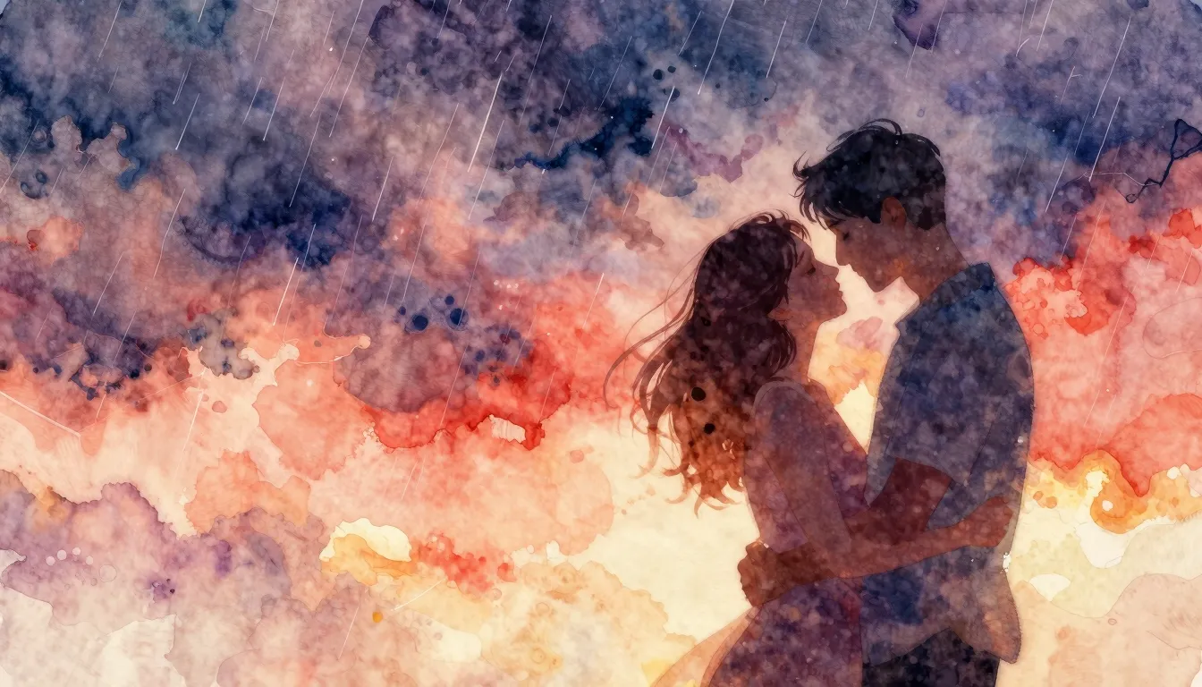Vibrant watercolor style. Romantic pop song cover. Abstract,...