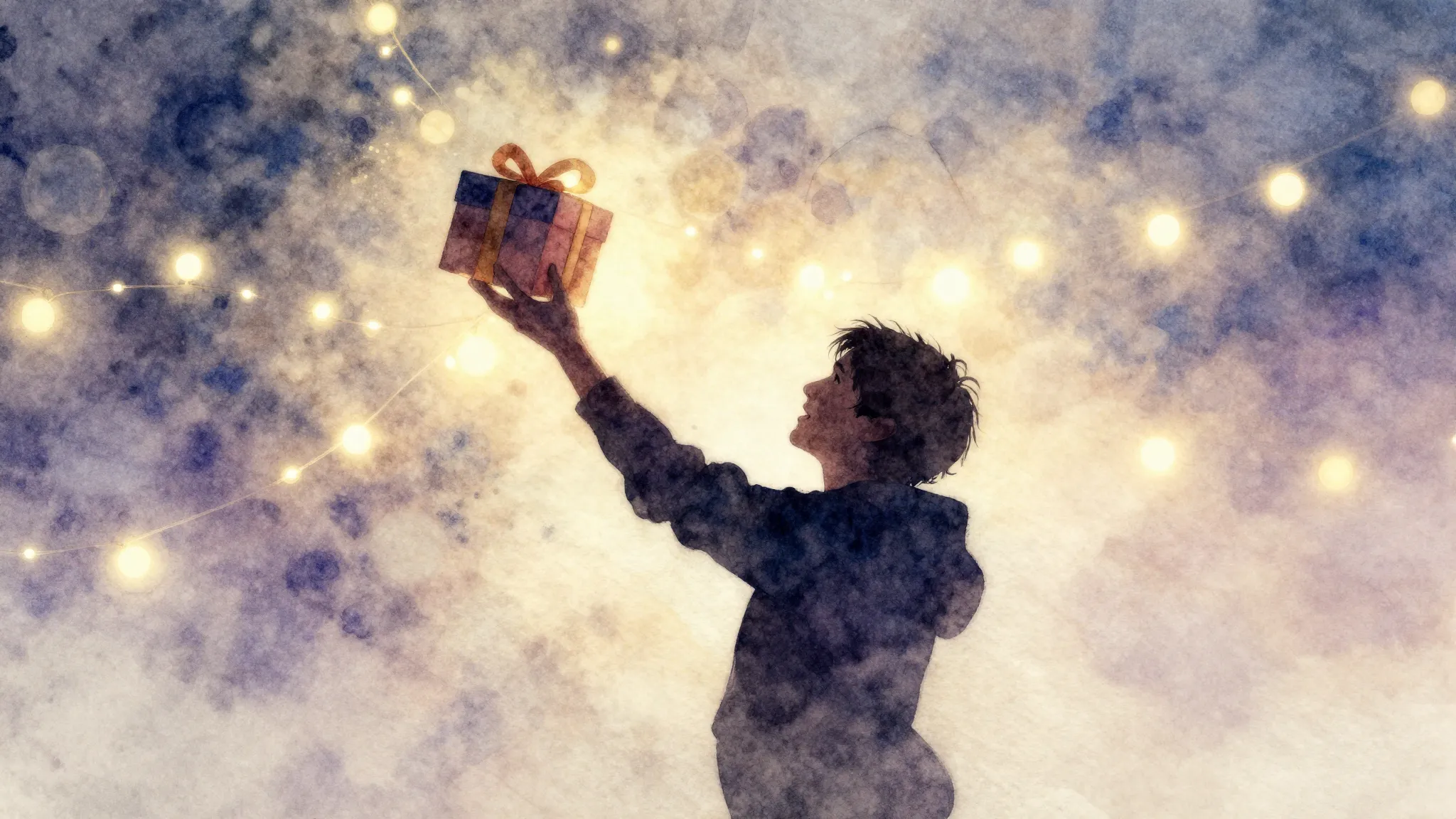 Watercolor style. A silhouette of a person celebrating with ...
