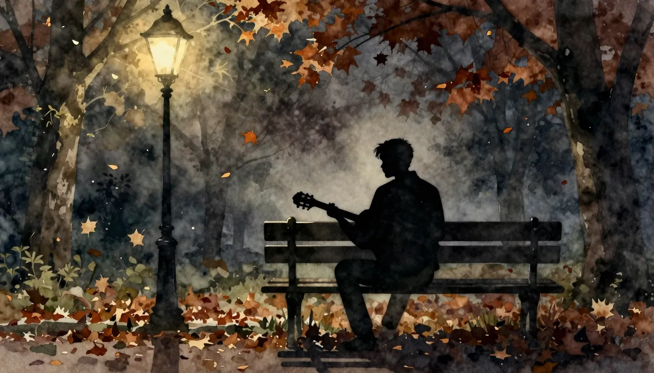 Watercolor style. Silhouette of a man with a guitar sitting ...