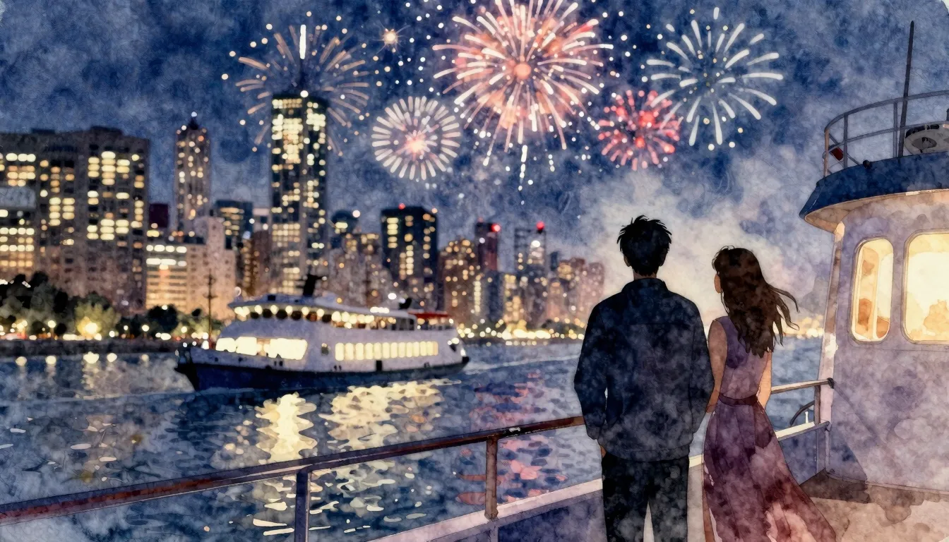 Watercolor style. A silhouette of a couple standing on the d...