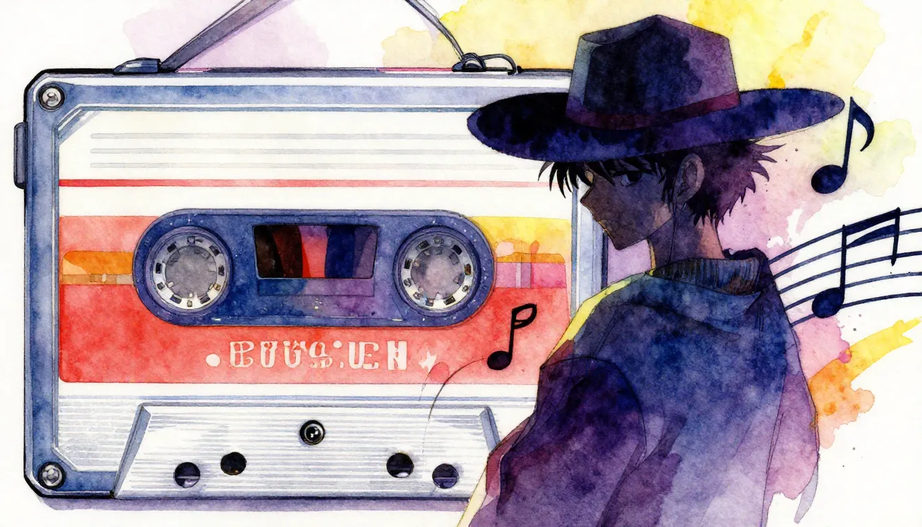 Vibrant watercolor style. Anime album cover, vibrant colors,...