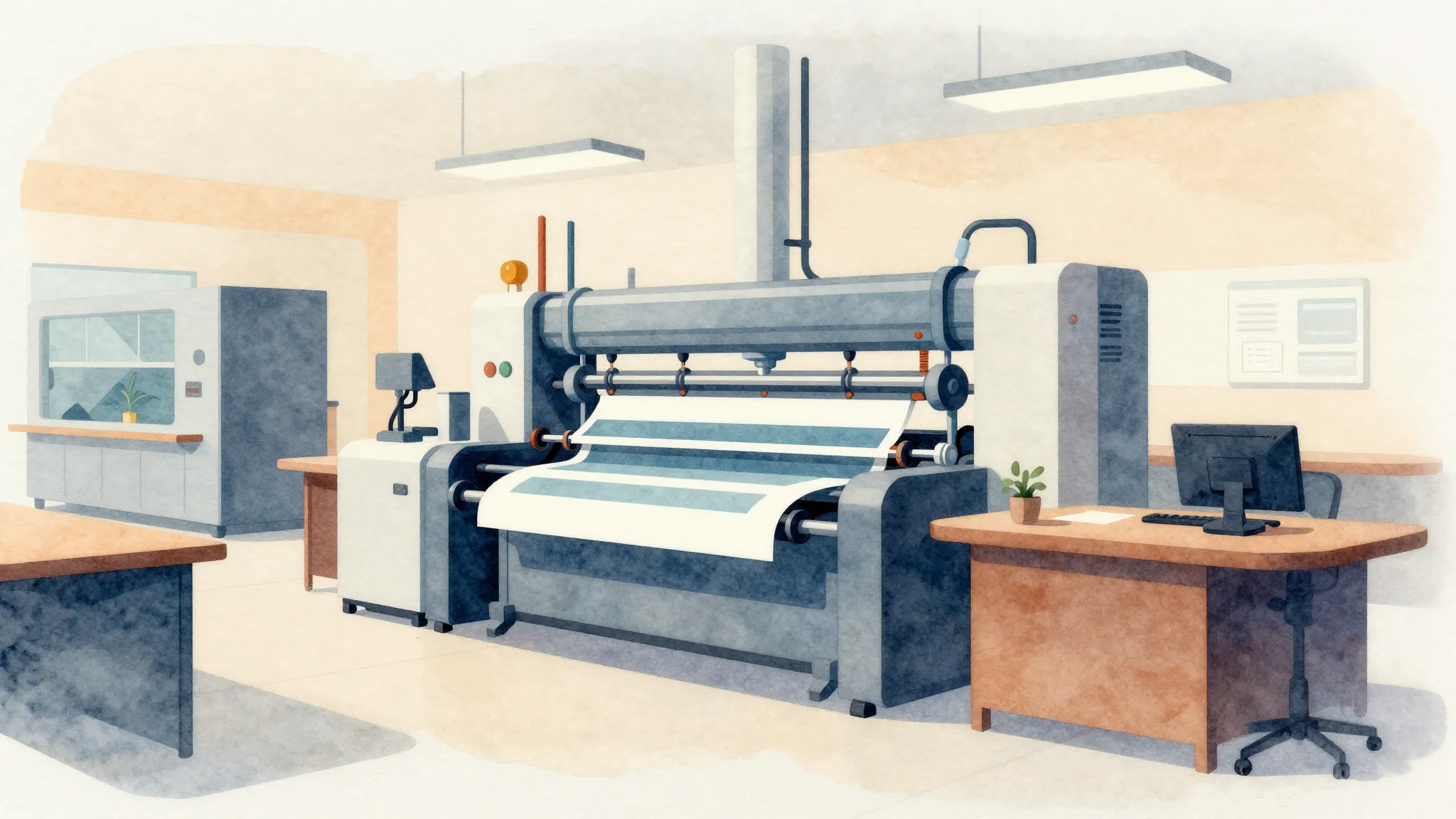 Watercolor style. Abstract representation of manufacturing a...