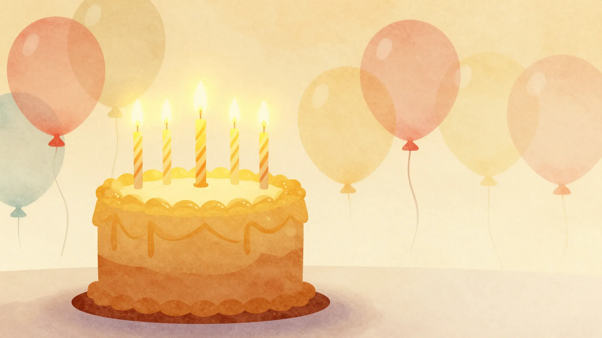 Watercolor style. A bright birthday cake silhouette with glo...