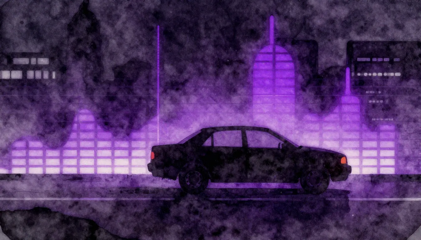 Watercolor style. Dark urban landscape, silhouette of a drif...