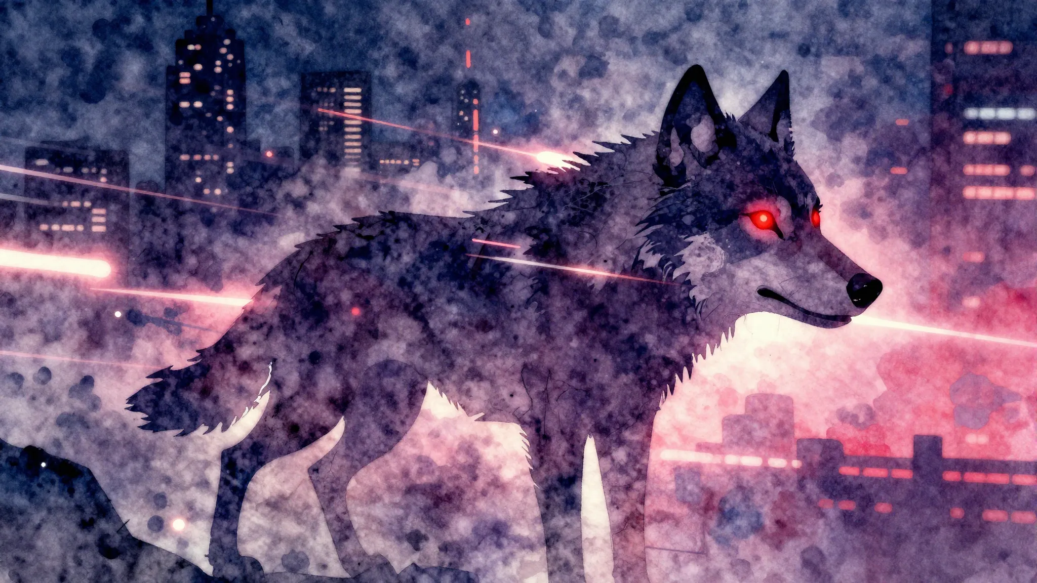 Vibrant watercolor style. Techno album cover: stylized silho...