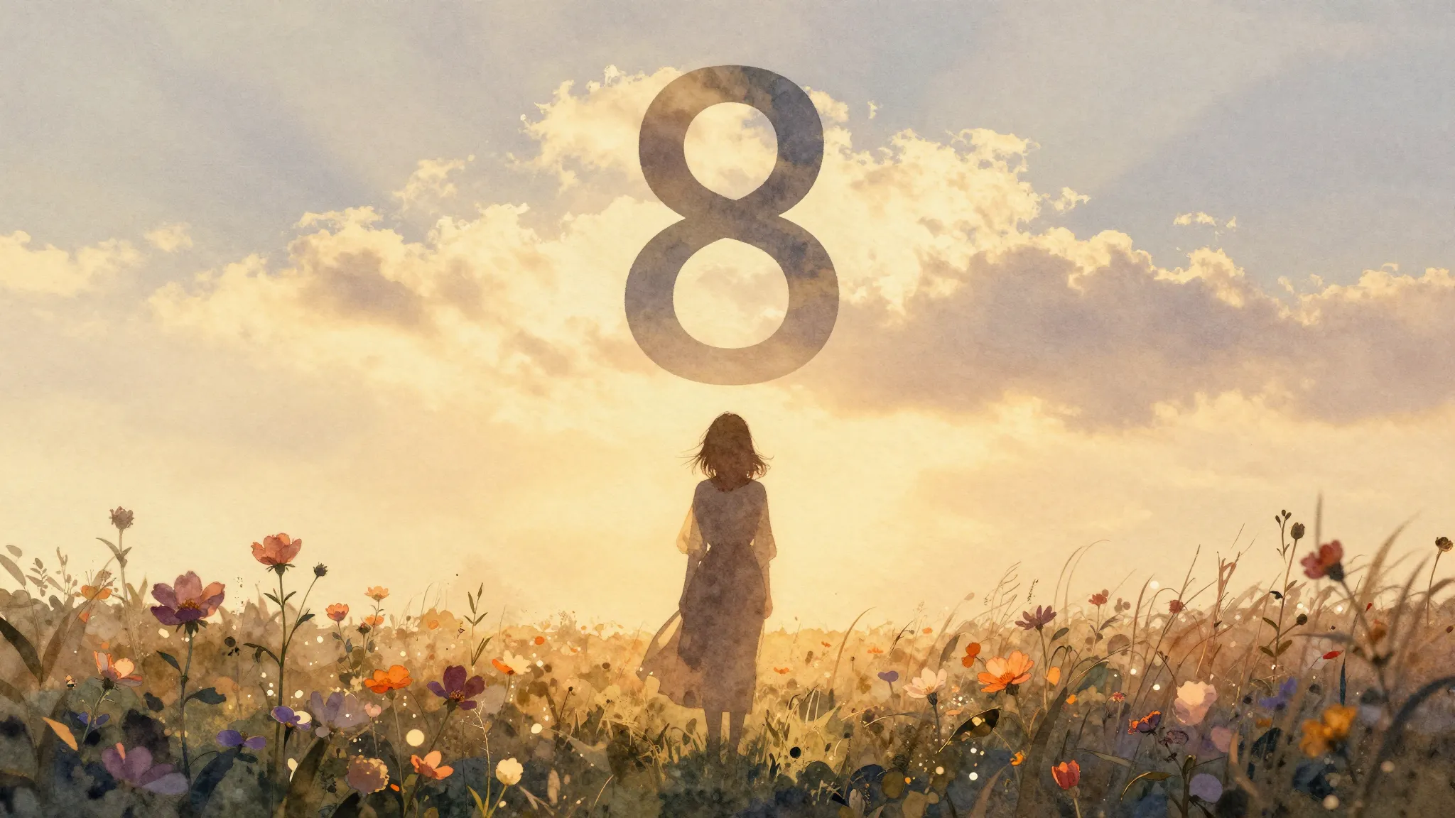 Watercolor style. Silhouette of a woman standing in a field ...