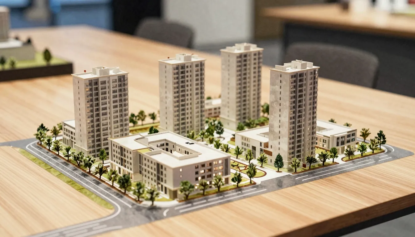 Watercolor style. A stylish architectural model of a residen...