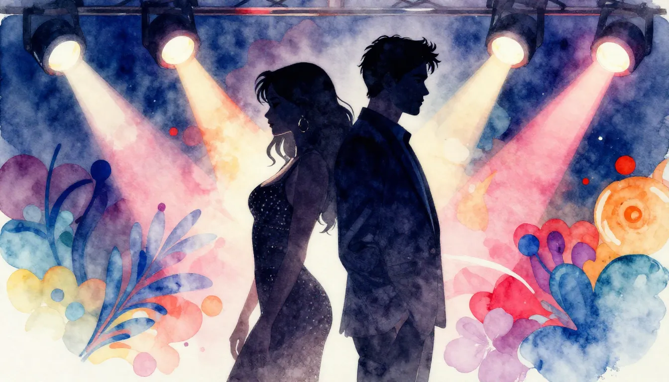 Watercolor style. A silhouette of a glamorous woman and a ma...