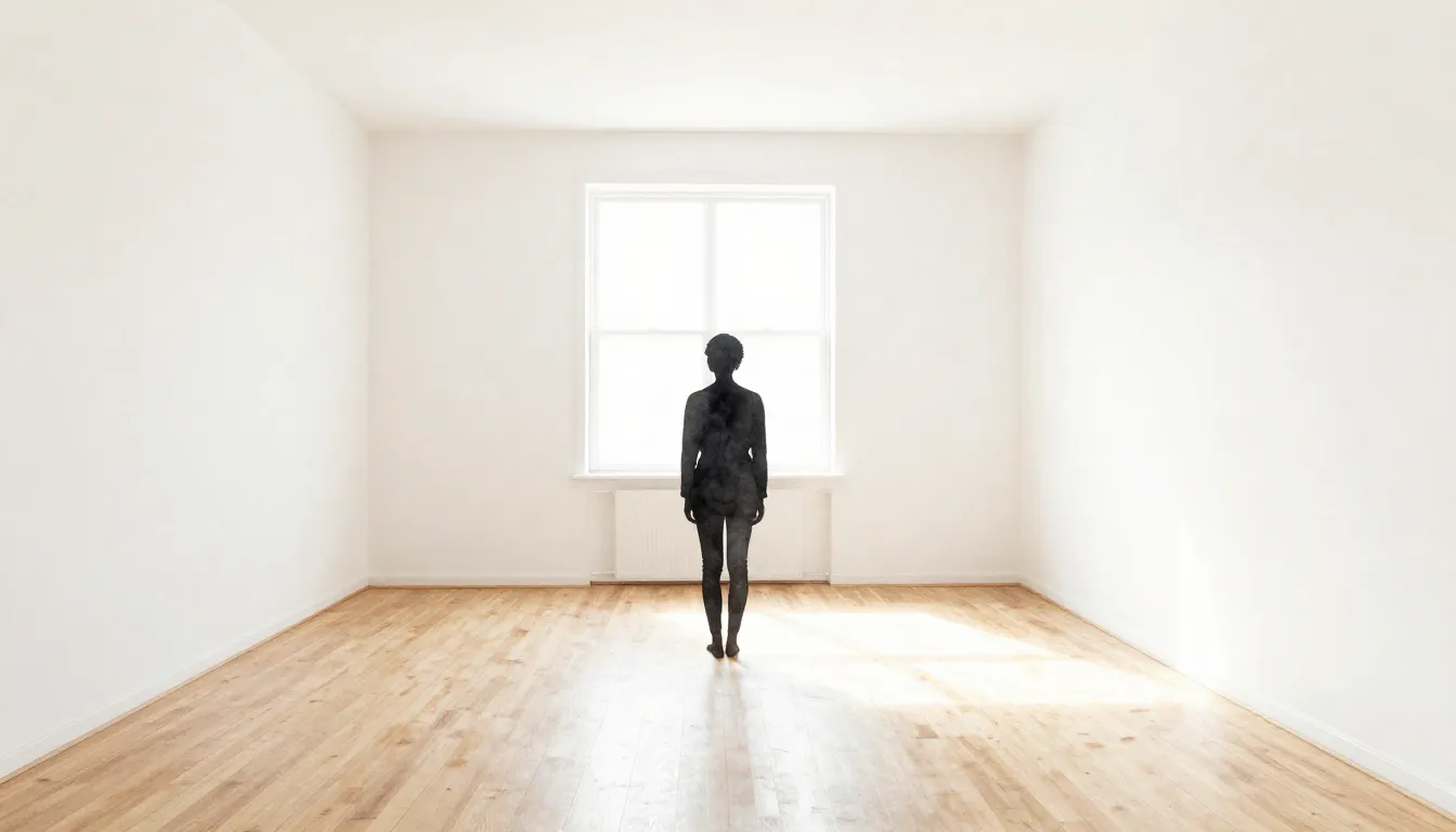 Watercolor style. Minimalist silhouette of a person standing...