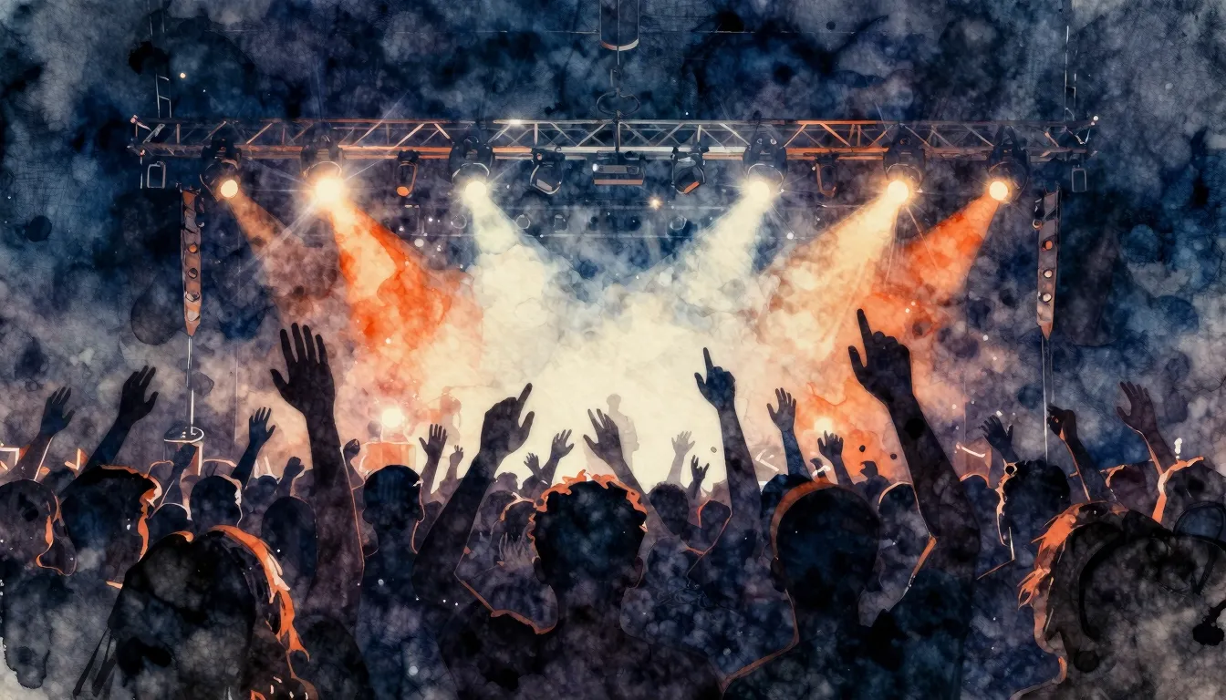 Watercolor style. Abstract rock music background, silhouette...
