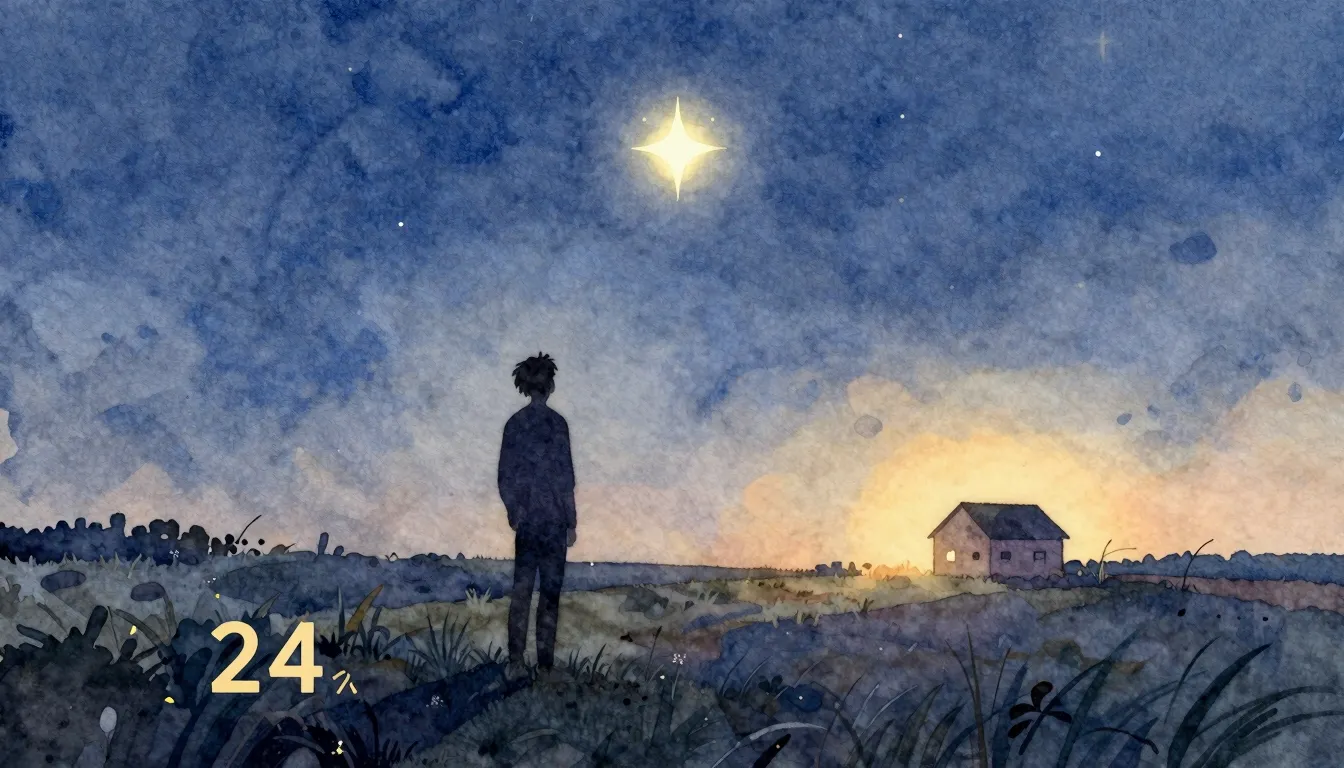 Watercolor style. Silhouette of a person standing in a field...