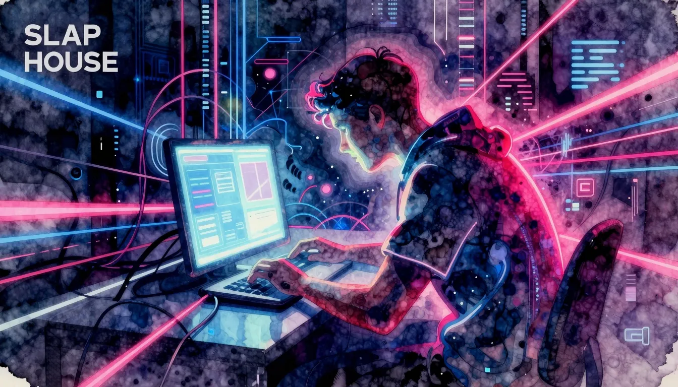 Vibrant watercolor style. Slap House album cover: abstract d...