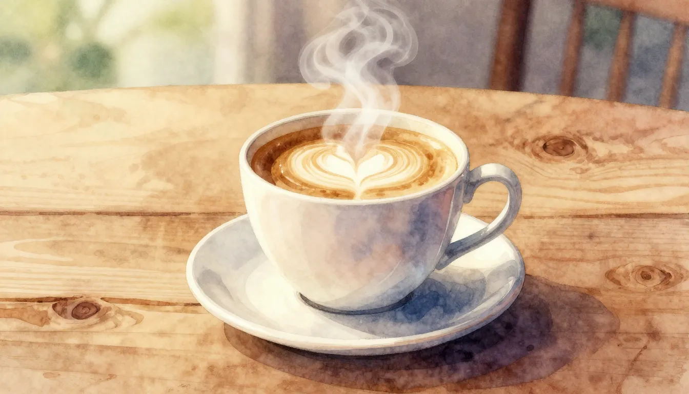 Vibrant watercolor style. A cozy, warm, and inviting coffee-...