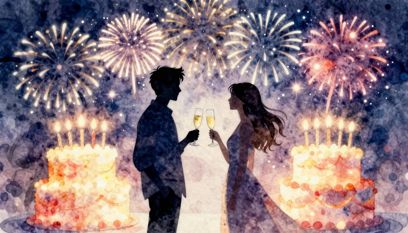Watercolor style. Silhouettes of a man and a woman holding c...
