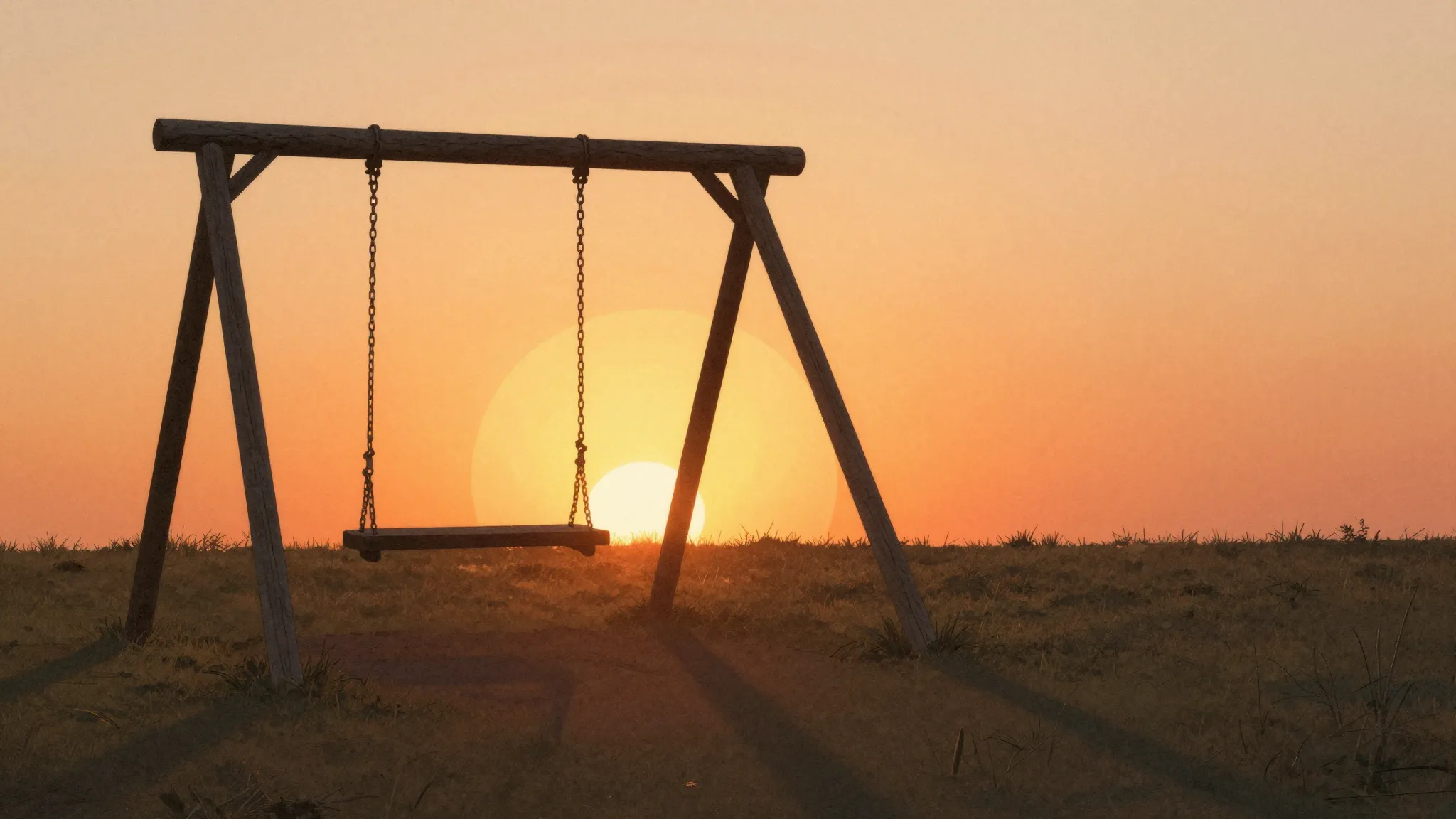 Watercolor style. A silhouette of a wooden swing set against...