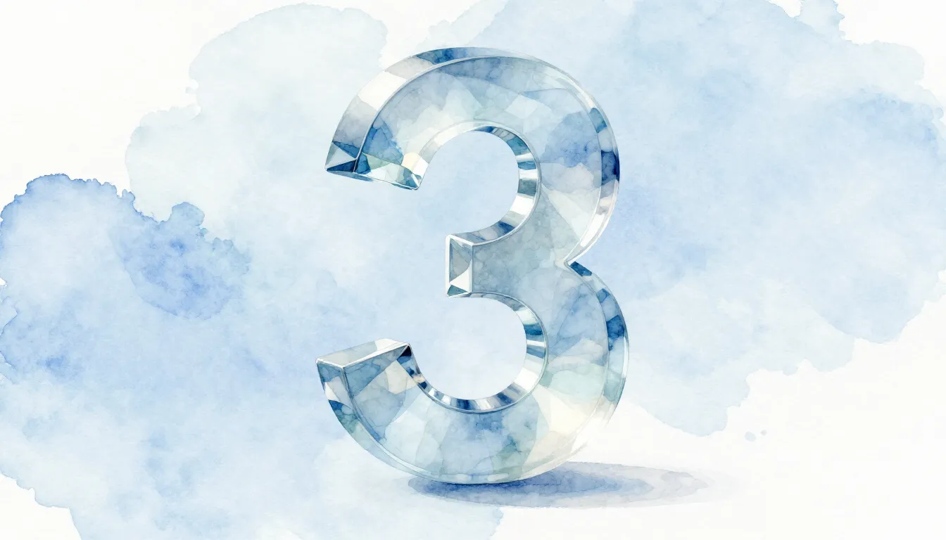 Watercolor style. Abstract 3D number 3 made of translucent g...