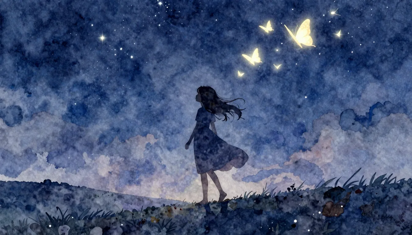 Watercolor style. A silhouette of a girl in a flowing dress ...