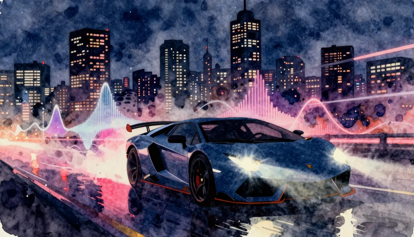Watercolor style. A dynamic silhouette of a city skyline at ...