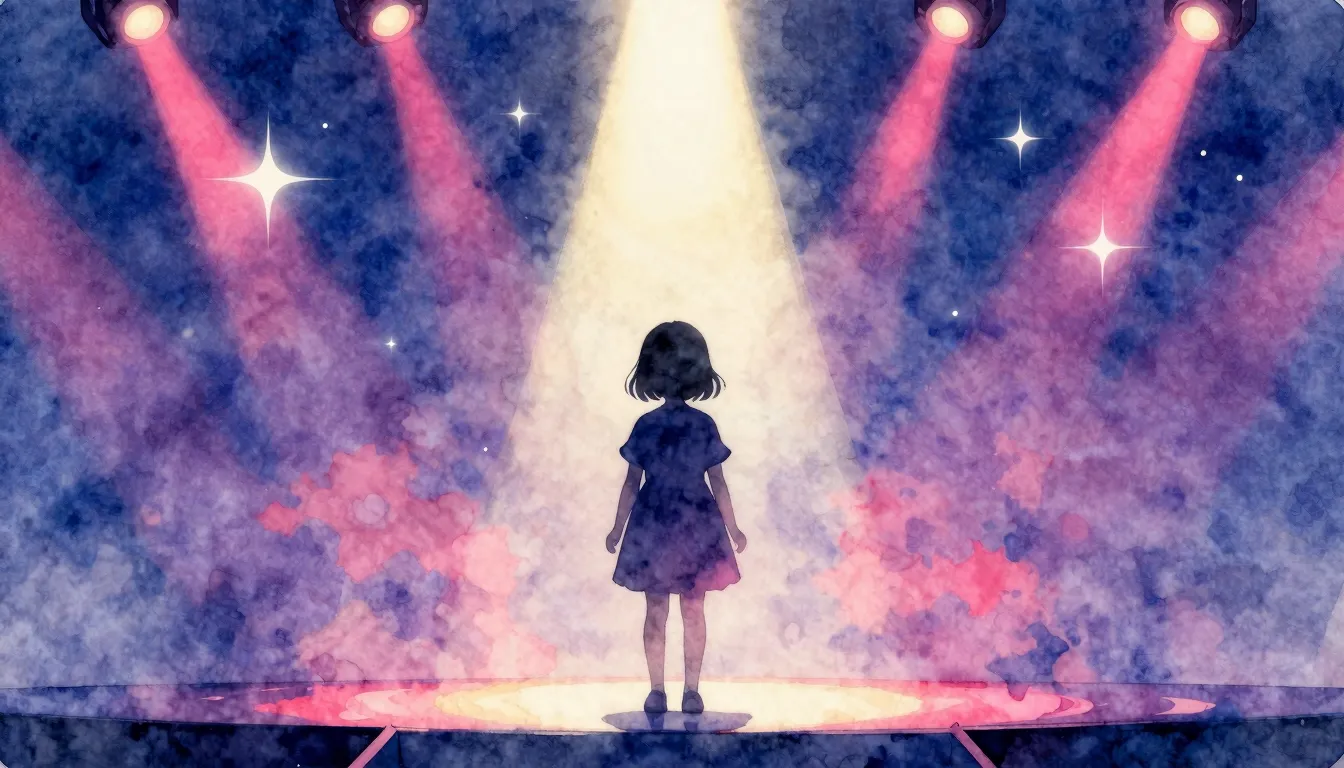 Watercolor style. Silhouette of a young girl standing on a s...