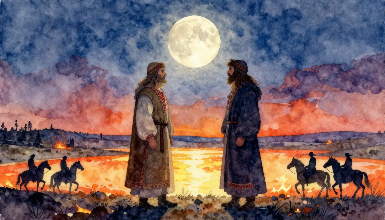 Vibrant watercolor style. Folk song album cover: ancient Sla...