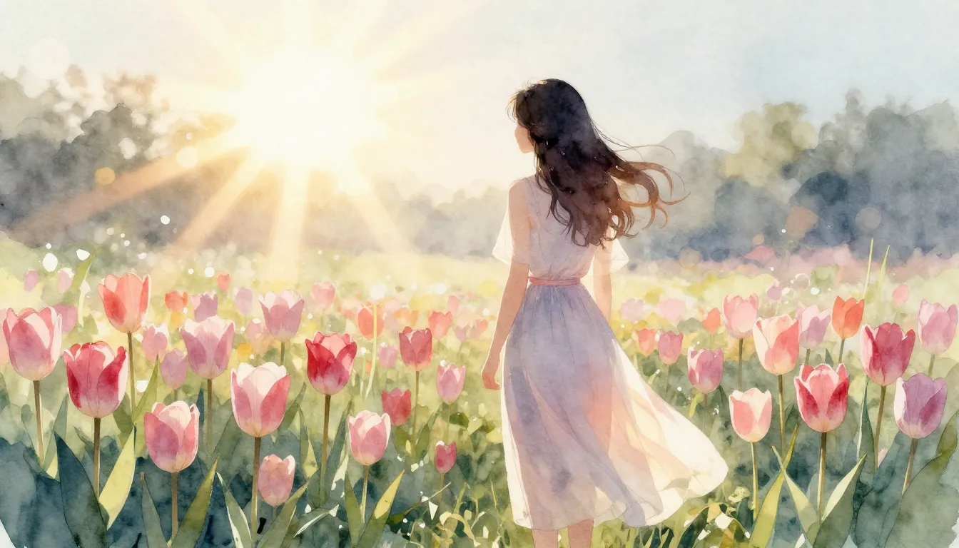 Watercolor style. Silhouette of a woman standing in a field ...