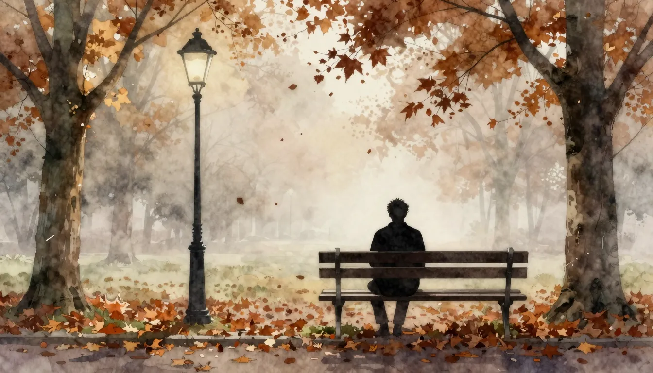Watercolor style. A lonely silhouette of a man sitting on a ...