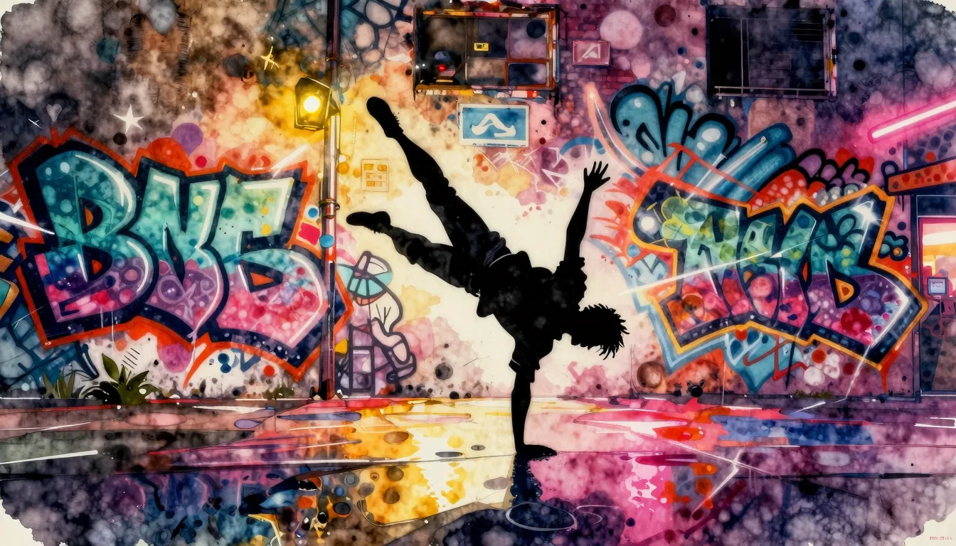 Watercolor style. Silhouette of a dancer in a dynamic freest...
