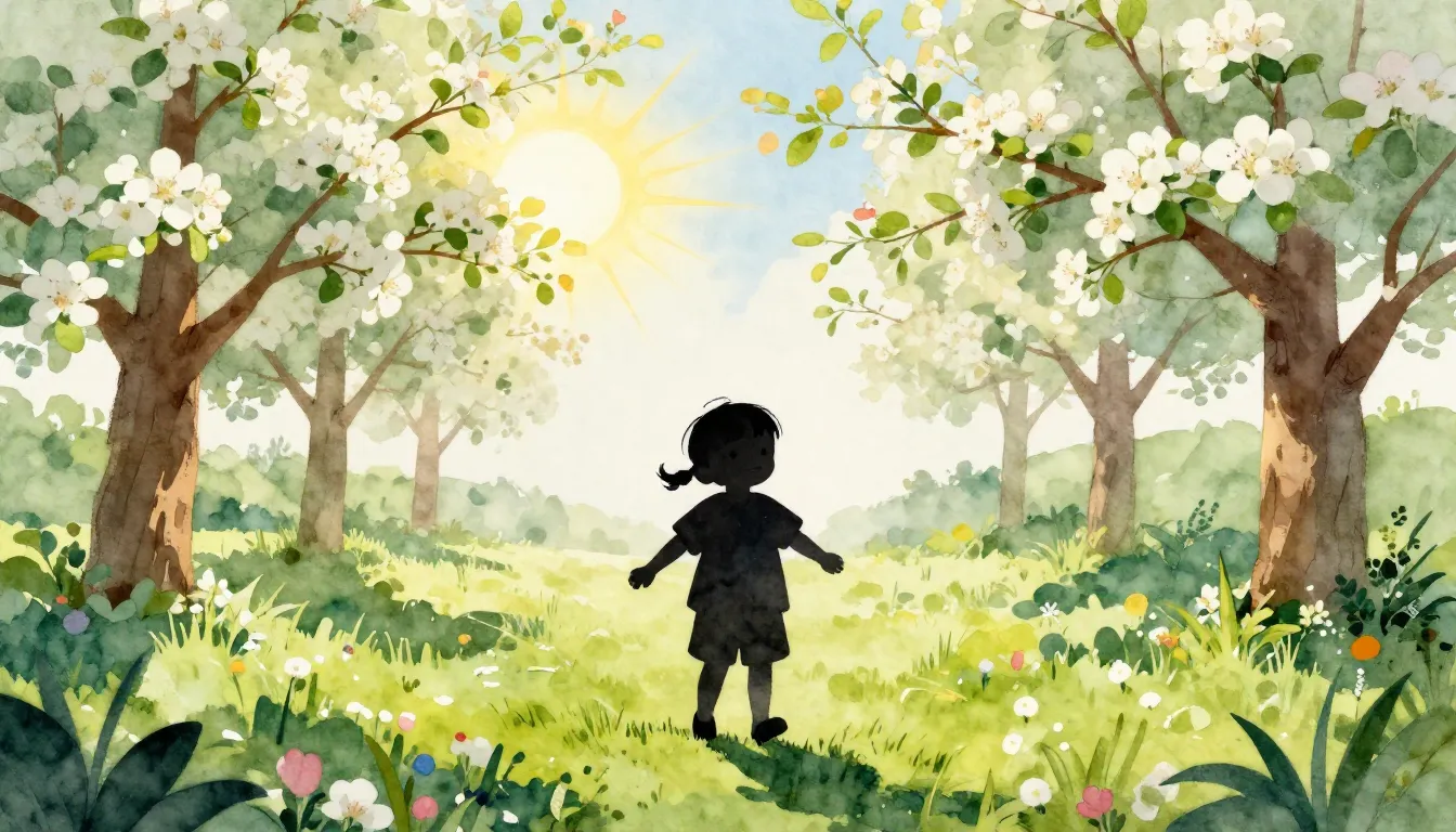 Watercolor style. Silhouette of a happy child in a vibrant s...
