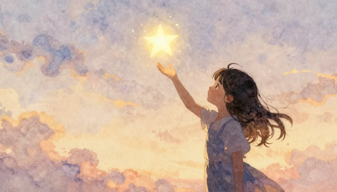 Watercolor style. A silhouette of a young girl reaching for ...