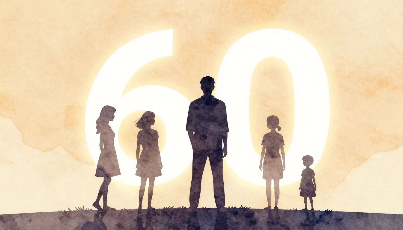 Watercolor style. Silhouette of a man standing with two adul...