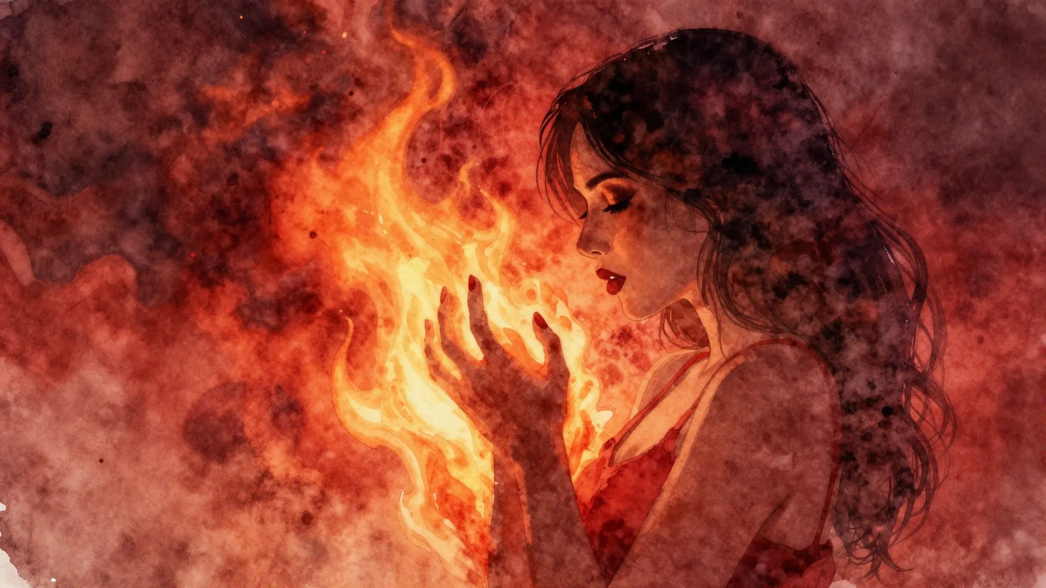 Vibrant watercolor style. Latin song cover art: burning hear...