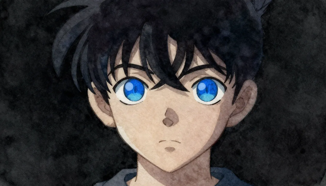 Watercolor style. Silhouette of a boy with dark hair, bright...