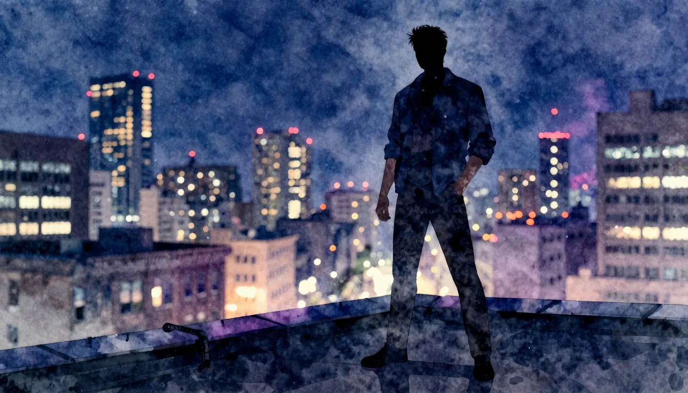 Watercolor style. A silhouette of a confident man standing o...