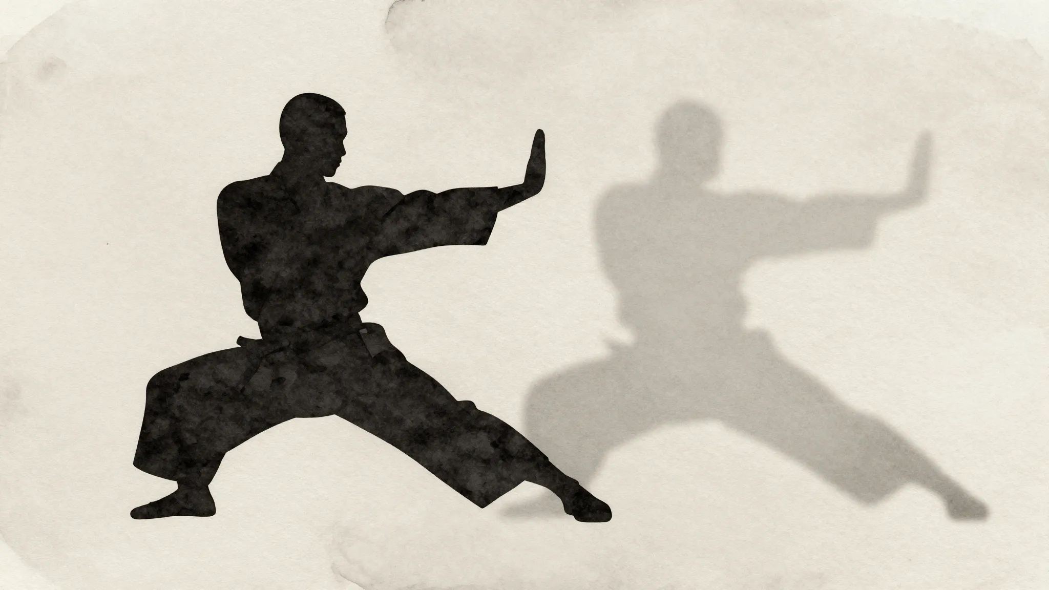 Watercolor style. Minimalist silhouette of a martial artist ...